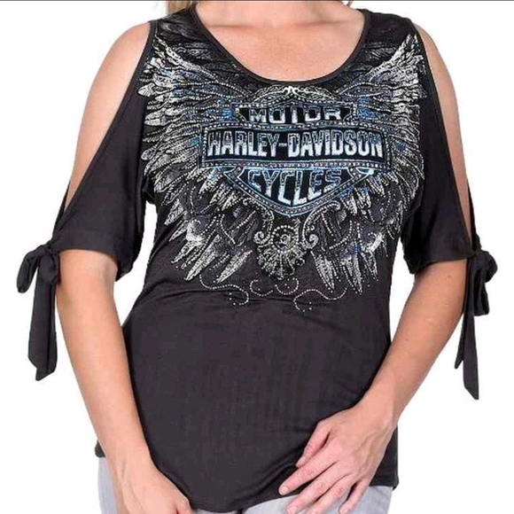 Harley-Davidson Tops - Harley-Davidson Black and Blue Winged Graphic Women's Tee